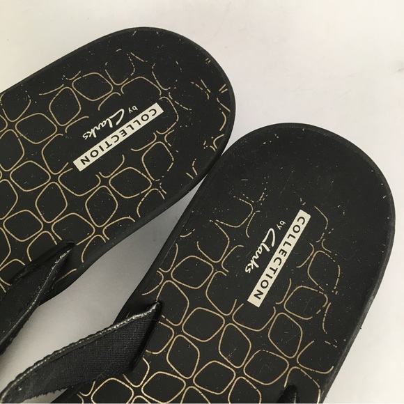 Collection by Clarks Perforated Thong Wedge Sandals in Black - Picture 7 of 10